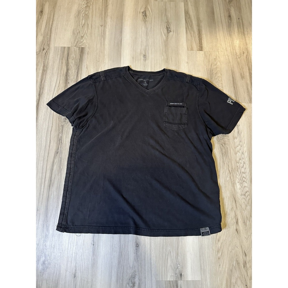 Paper Denim and Cloth Shirt Men's Size Large Black V Neck T Shirt Cotton Classic